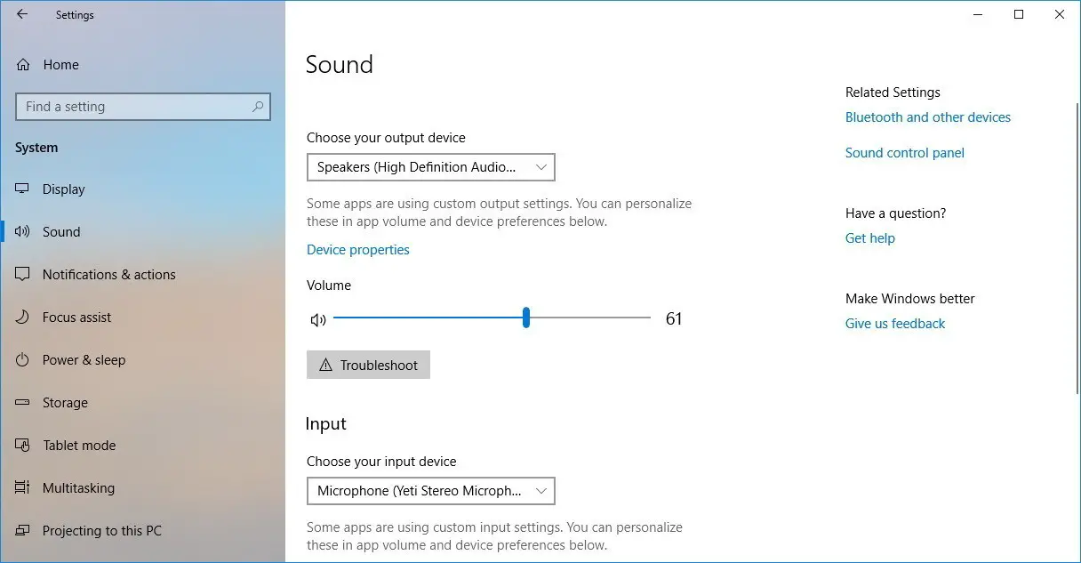 sound settings